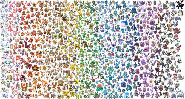 Composizione di Pokémon ordinati per colore.