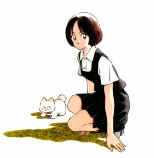 Otomi Tachibana con il cucciolo di Panchi: il nome glielo suggerisce in sogno un losco figuro (l'autore)
