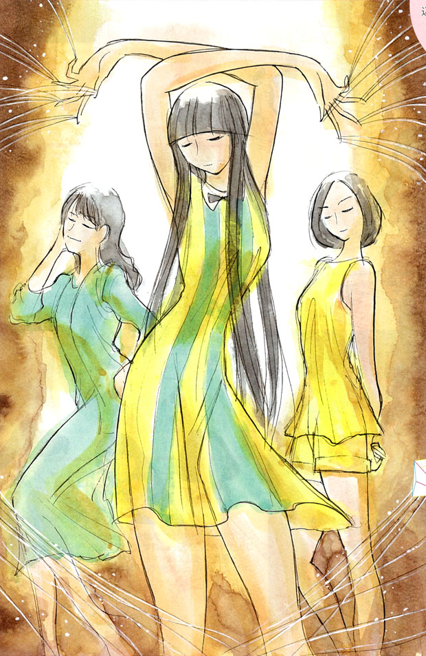 Illustrazione di Kazuhiro Fujita dedicata alle Perfume su "Big Comic Spirits".