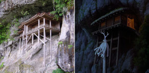 Confronto fra il padiglione Nageiredou del tempio Sanbutsuji e il tempio del villaggio degli Emishi in "Principessa Mononoke" di Hayao Miyazaki.