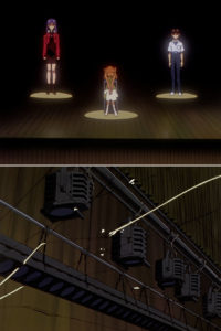 Fotogrammi di "Neon Genesis Evangelion" di Hideaki Anno.