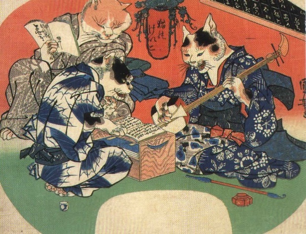 Ventaglio "Gatti artisti" di Utagawa Kuniyoshi.