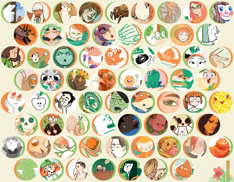 Collage di immagini degli artisti che hanno partecipato all'antologia "Pagine verdi" di Attaccapanni Press.