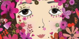 Dettaglio dell acopertina di "Bloom - La storia di una stilista: Elsa Schiaparelli" di Kyo Maclear e Julie Morstad.