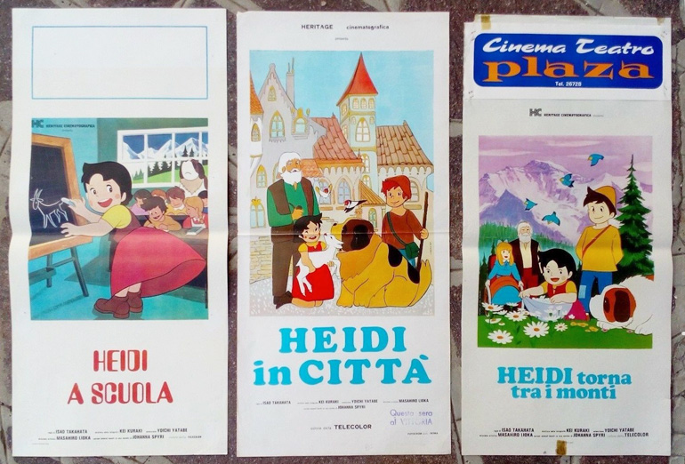 Poster dei tre film "Heidi a scuola", "Heidi in città" e "Heidi torna tra i monti".