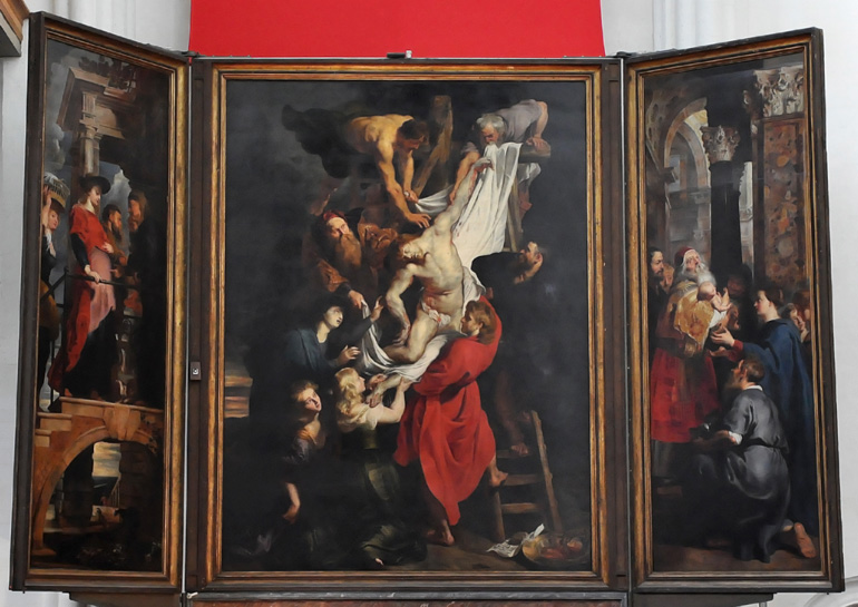 Trittico della "Deposizione dalla croce" di Pieter Paul Rubens nella cattedrale di Anversa.