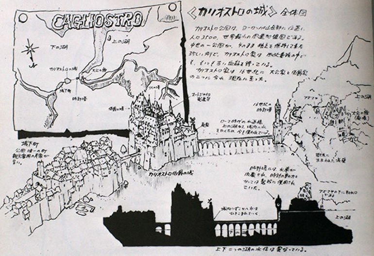 Disegno con l'ambientazione del film "Lupin III – Il castello di Cagliostro" di Hayao Miyazaki.